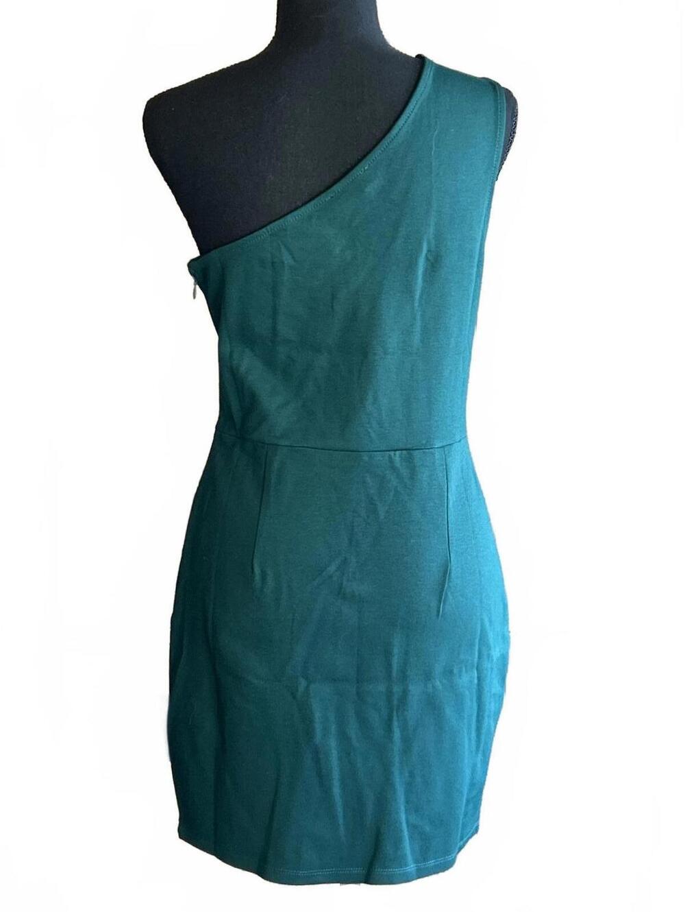 NWT Lulus Hunter Green One Shoulder Mini Dress Womens Large Cutout Bodycon - Picture 5 of 7